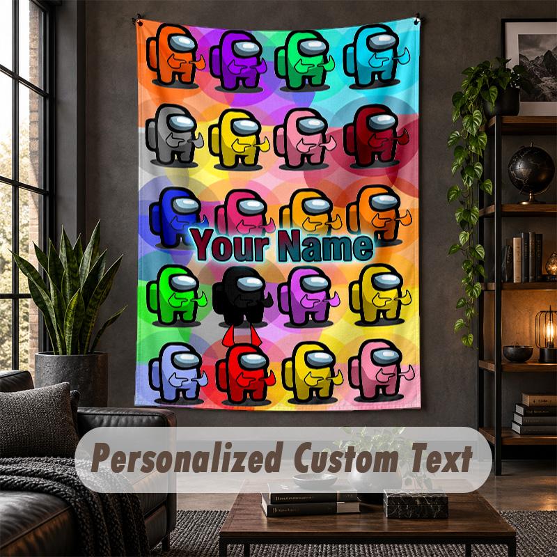 Personalized Wall Tapestry,Among Us Custom Text, Soft Fabric Wall Art For Indoor Decoration