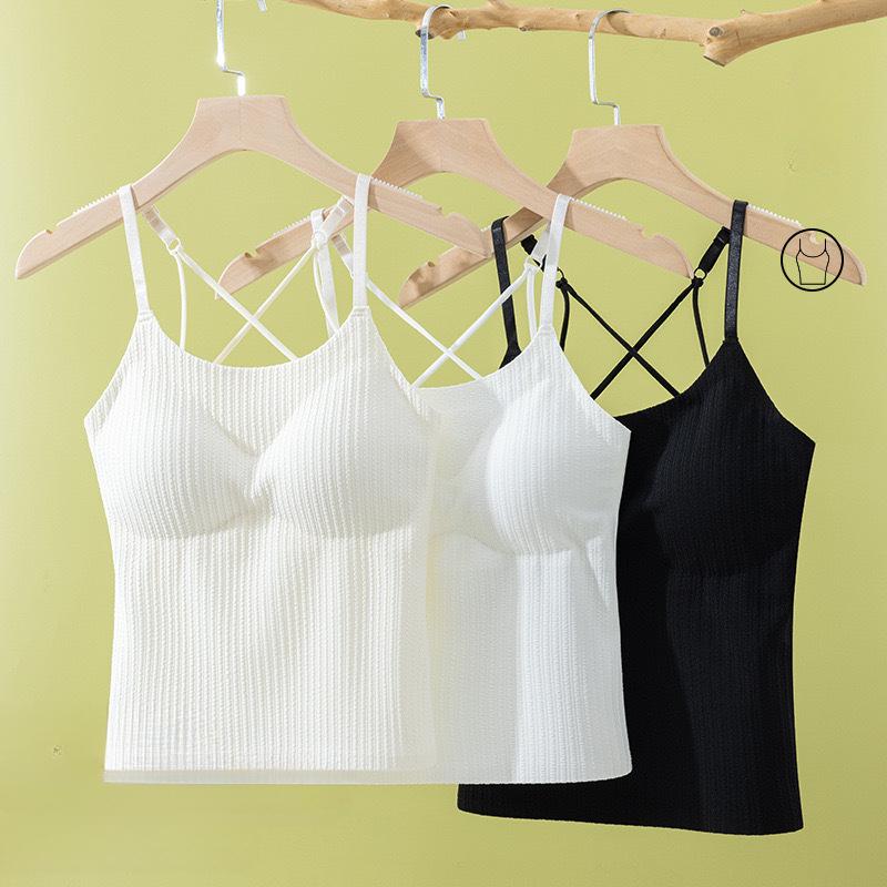 V Neck Tank Top Stripe Knit Halter Crop Tops Women Summer Camis Chest Pad Camisole Fashion Casual Tube Female Sleeveless Cropped Vest