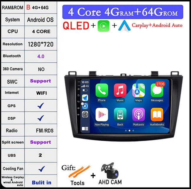 For Mazda 3 Bk Maxx Axel 2010-2013 Android 14 Car Carplay Android Auto Video Radio GPS Navigation Multimedia Player 4G LTE