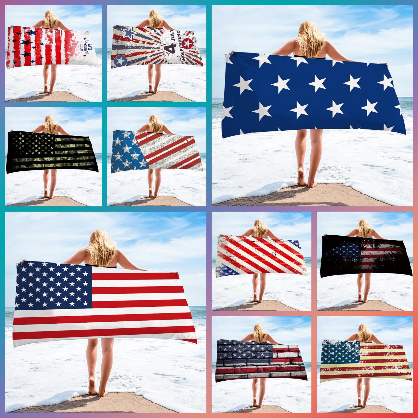 

Пляжное полотенце с американским флагом Негабаритные пляжные полотенца США Легкие полосатые полотенца для бассейна и спа быстросохнущие 150x75cm/60x30in