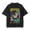 Vintage Washed Oversized TShirt InvincibleSuperhero Print Cotton Casual Short Sleeve Retro Streetwear Tee for Men Women
