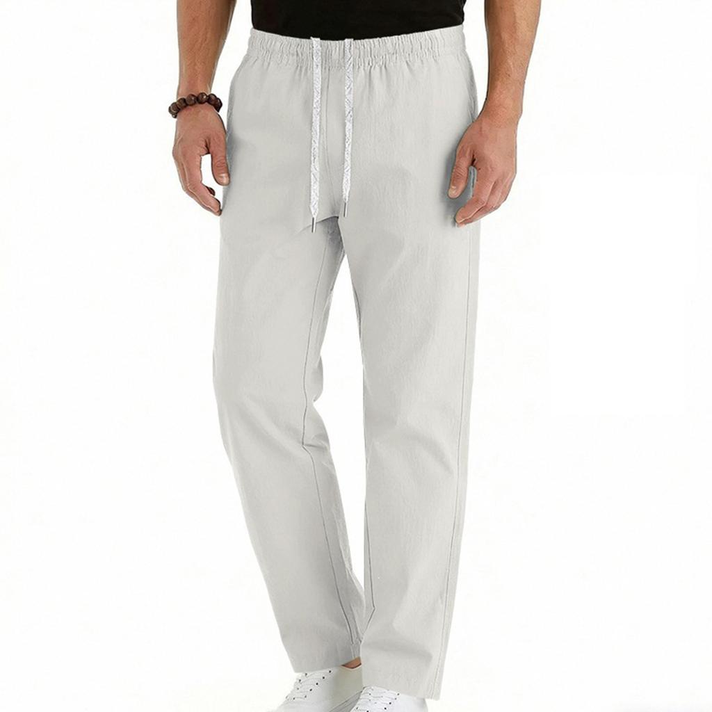 Men's Cotton-Linen Summer Straight-Leg -Color Casual Trousers