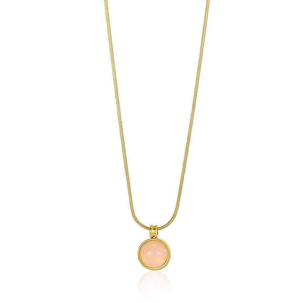 Green Nature Stone Pendant Stainless Steel Necklaces For Women Gold Color Round Stone Necklace Party Wedding Jewelry Gift Mujer