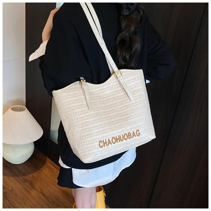 Woven Fashionable Large-capacity Splicing Shoulder Bag Summer New Leisure Bag Simple Tote Bag