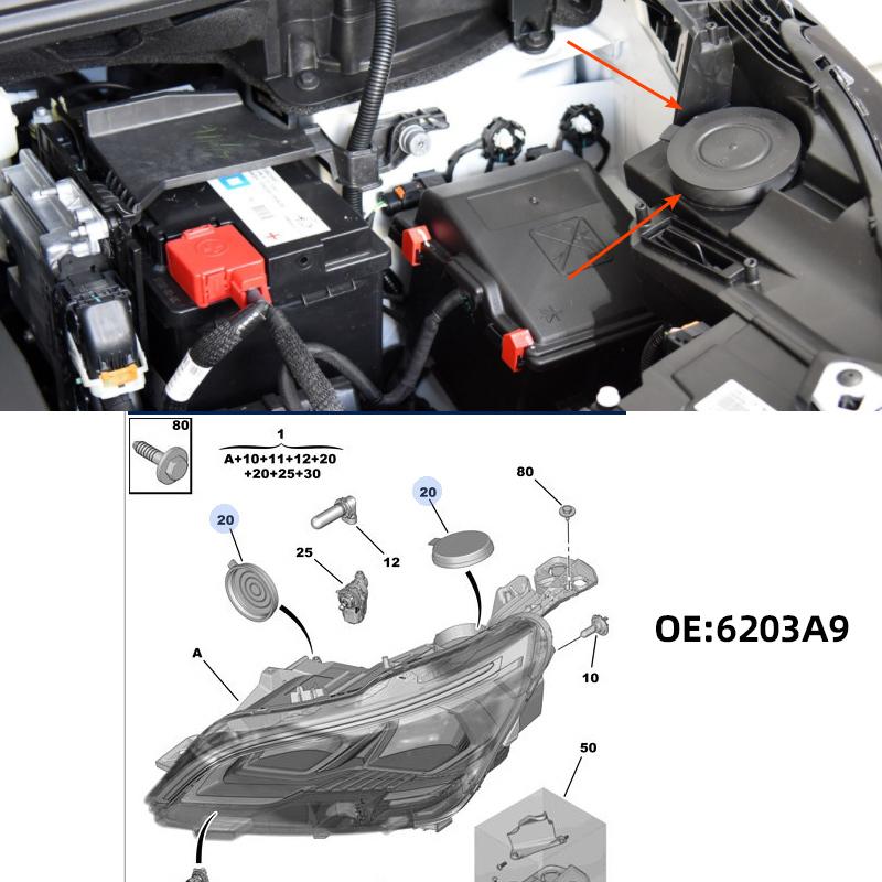 6203A9 Suitable for 2008 3008 308 408 4008 5008 Headlight Dust Cover