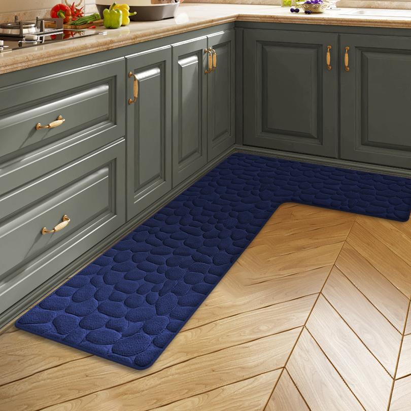 Solid color flannel absorbent kitchen floor mats household L-shaped non-slip foot mats bathroom mats door mats