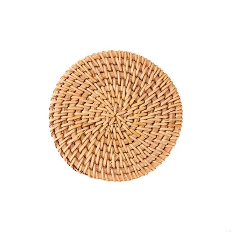1Pc Vine Woven Mat, Heat-resistant Cup Mat, Pot Mat, Heat Insulation Mat, Kitchen Wooden Storage Tea Set Accessories, Cup Mat