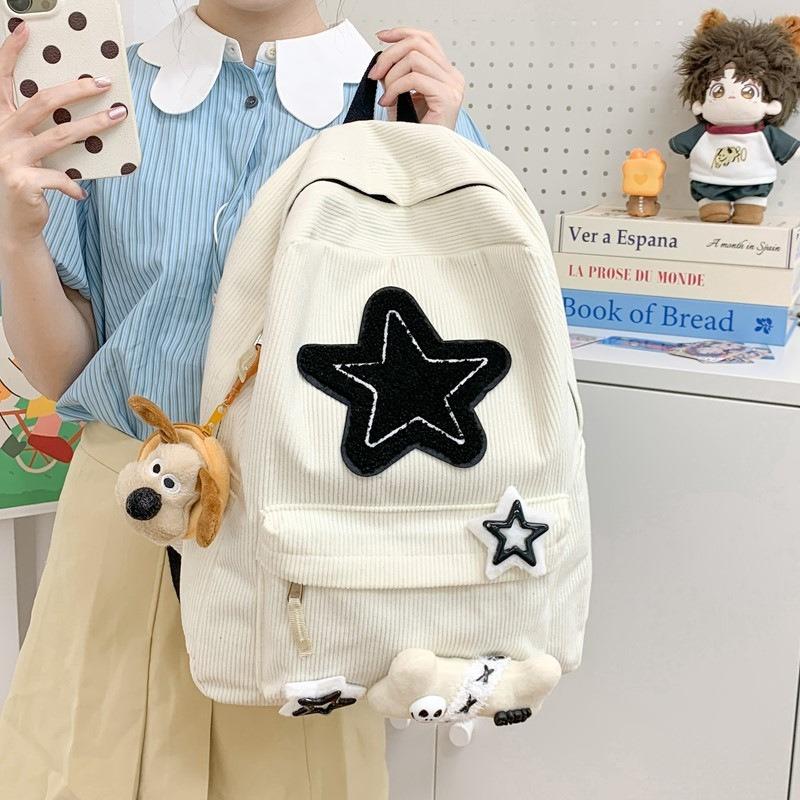 School bag women's velvet ins large capacity star computer backpack niche design junior high school high school student backpack
