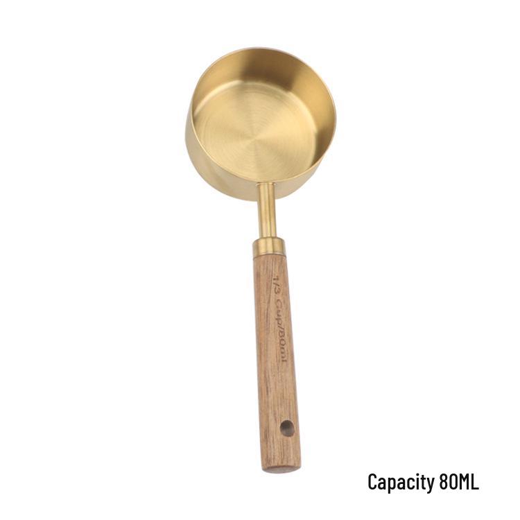 Copper & Acacia Wood Handle Measuring Spoons and Cups: 8-Piece Stainless Steel Set for Baking & Coffee