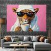 2D Leopard with Sunglasses & Coffee Backdrop for Bedroom Decor and Girly Party