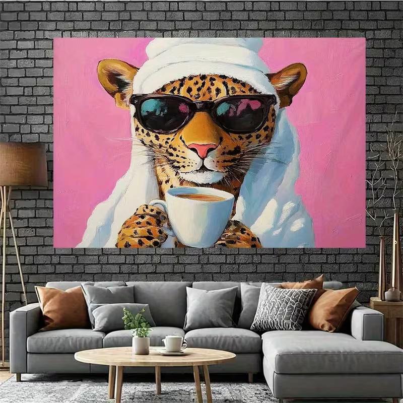 2D Leopard with Sunglasses & Coffee Backdrop for Bedroom Decor and Girly Party