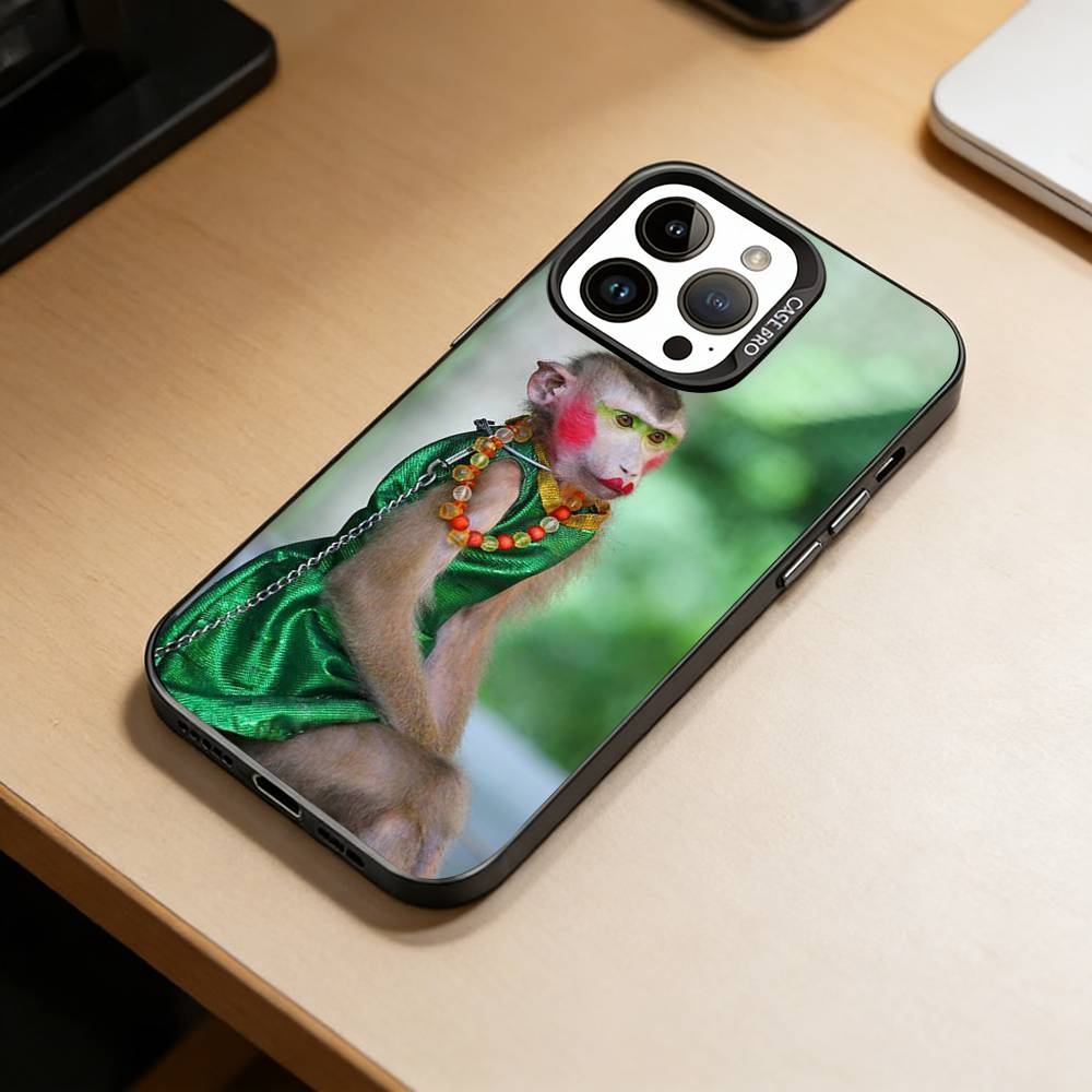 Funny Cute Monkeys Phone Case For iPhone 17,16,15,14,13,12,11 Plus,Pro Max,XS,Colored Silver Plated Inside Cover
