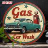 Vintage Retro Gas Station Classic Car Round HD Metal Wall Art  Americana Garage Decor Tin Sign for Home and Cafe