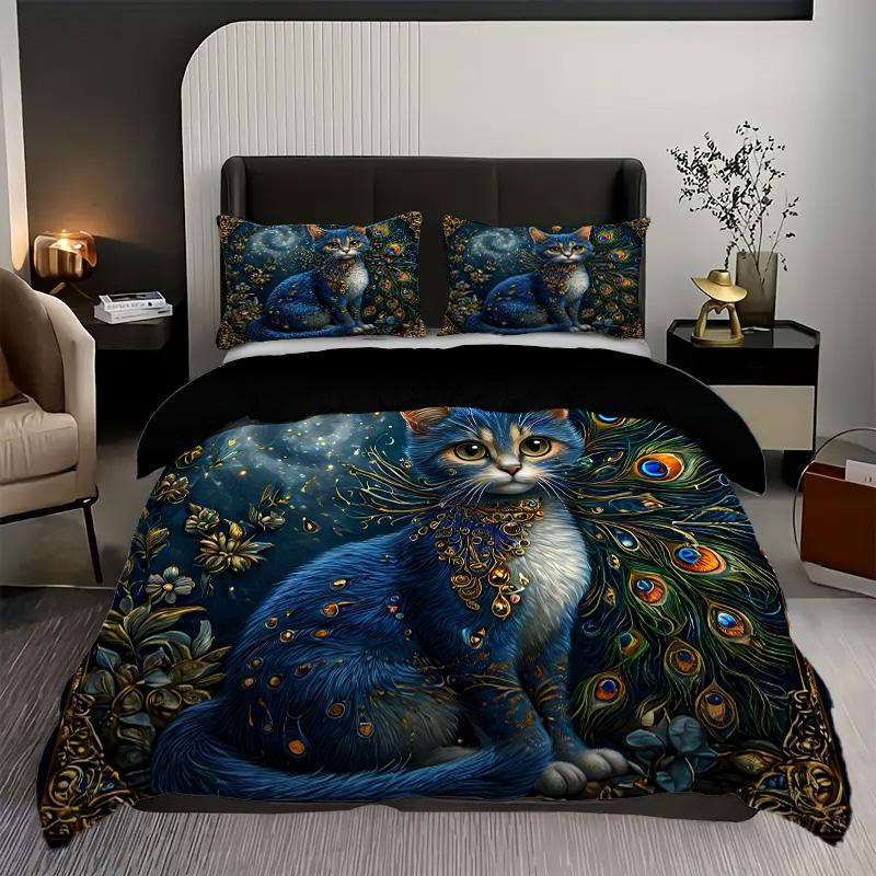 Mystery Cat Pattern 3D Printed Bedding Set Home Textiles Cute Animal Style Quilt Cover Set Soft Comfortable Luxury Duvet Cover