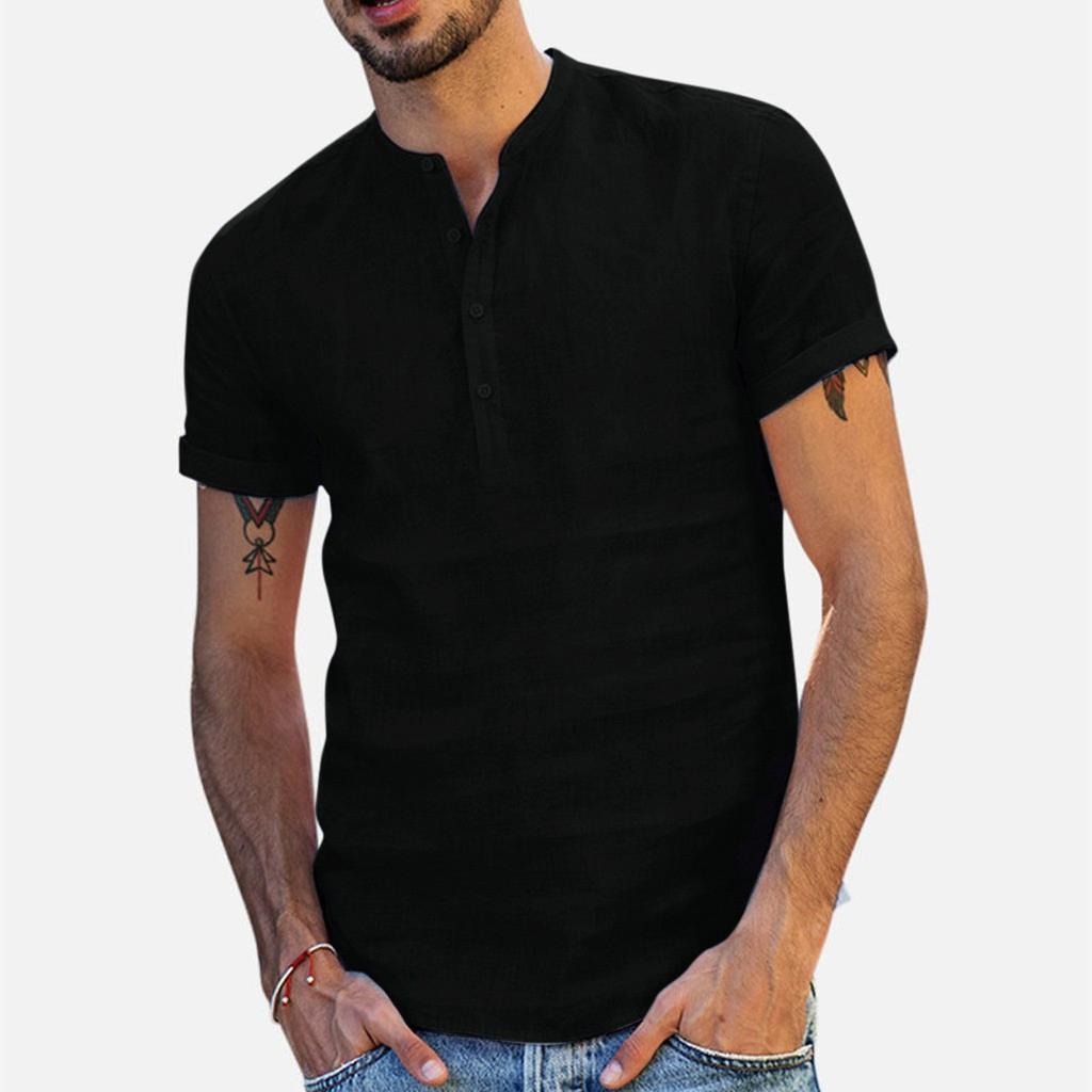 Fashion Personality Men's Cotton Linen Leisure Short Sleeve Shirt Top Blouse