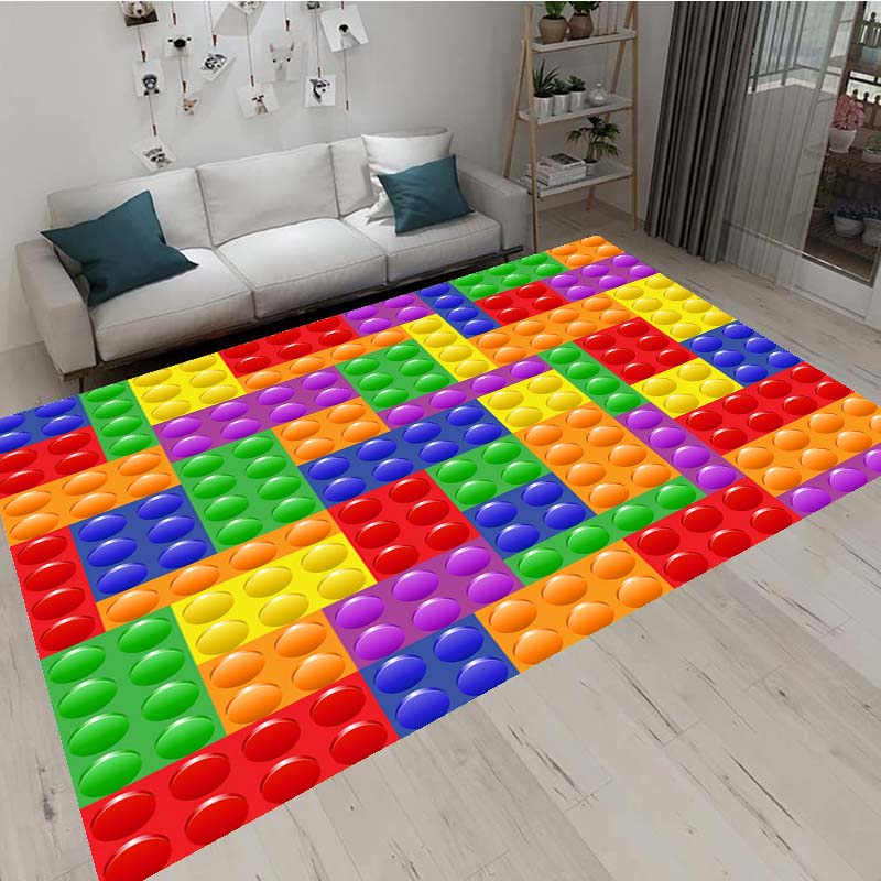 3D barevné geometrické blokové koberce do obývacího pokoje, ložnice, koberce s motivy stavebních kostek pro domácnost, dětský pokoj, protiskluzová podložka