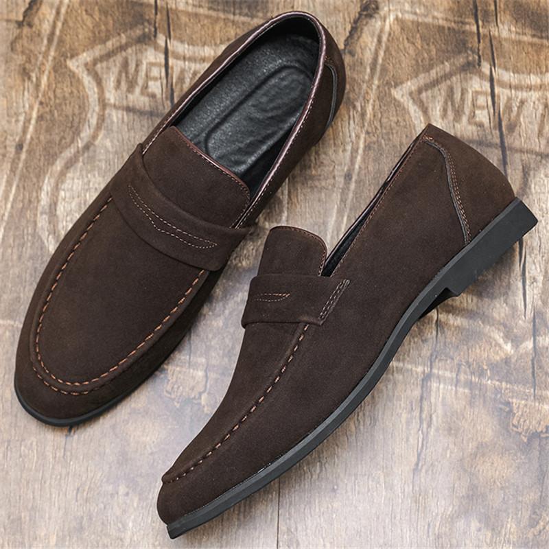 New Designer Gentleman Pointed Brown Black Wedding Formal Suede Leather Shoes For Men Casual Loafers Homecoming Dress Footwear