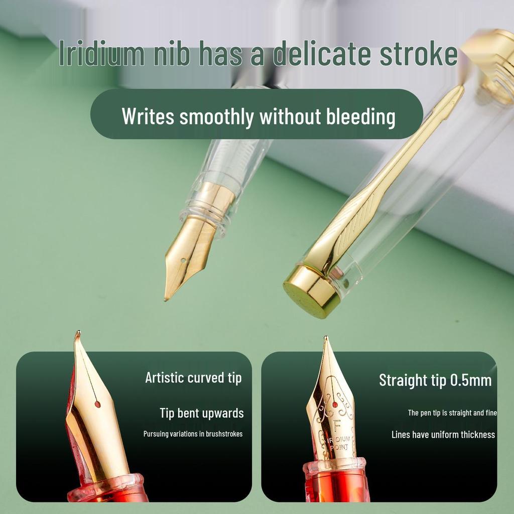 Teacher Correction Fountain Pen with Red Ink - Large Capacity Bent Nib for Grading