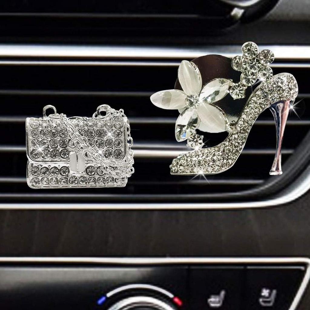 LHEVEN Crystal High Heel Shoe & Magic Bag Car Air Vent Clip Charm Bling sparkly bedazzled rhinestone Car Bling Accessories, Car Interior Decoration