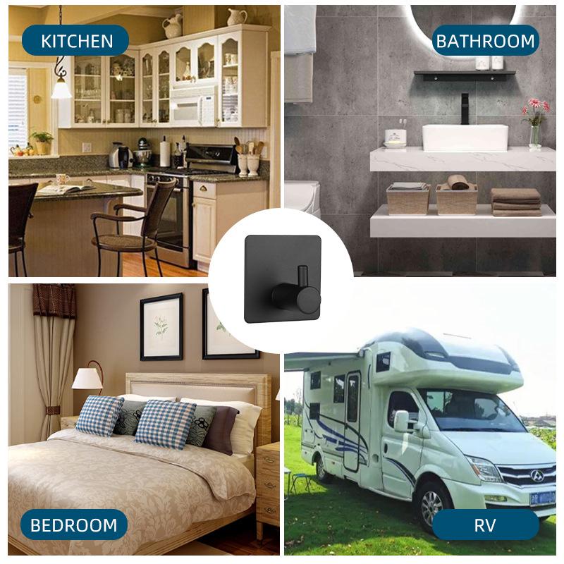 304 Stainless Steel Adhesive Clothes Hook - Punch-Free, Strong Hold, Behind-Door Mount