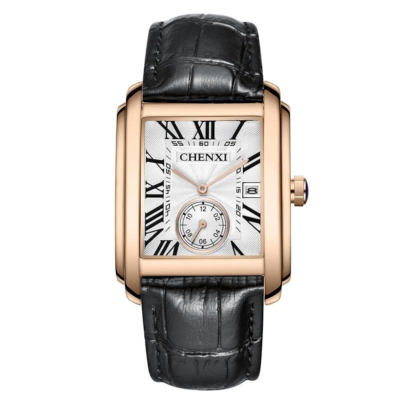 Used Watch Men's Leather Belt Calendar Antique: Square Roman Analog Display 3ATM Waterproof Stylish Quartz Watch Black Business Casual Men's Fashion