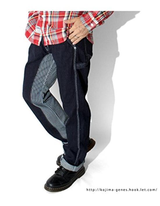 Kojima Jeans Monkey Combo Painter Work Size Pants, Men's Pants, 40, Indigo/Hickery