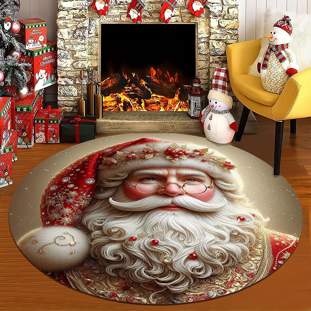 Christmas Round Rugs: Snowman, Santa,Tree & Gingerbread Delights for Festive Home Decor Room Floor Mats New Year Home Decoration