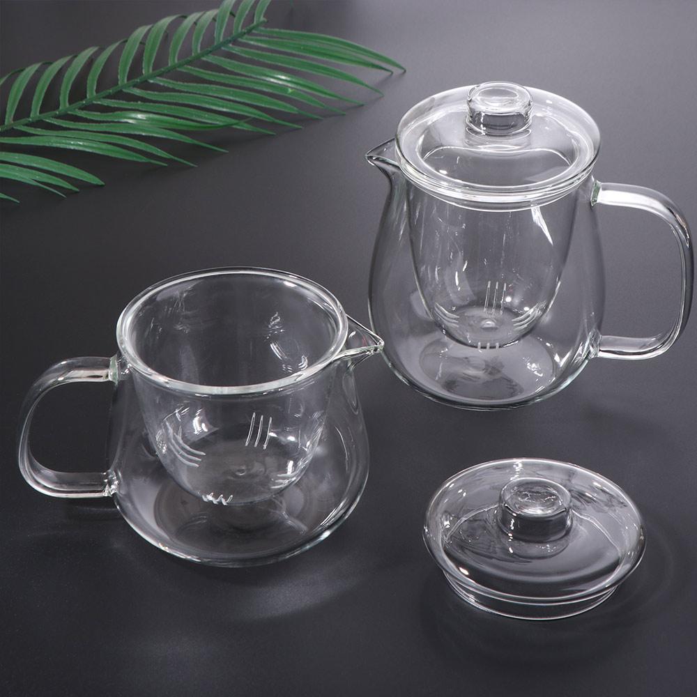 Transparent Tea Cup Set Heat Resistant Flower Teapot Chinese Glass Teapot  Tea Infusion