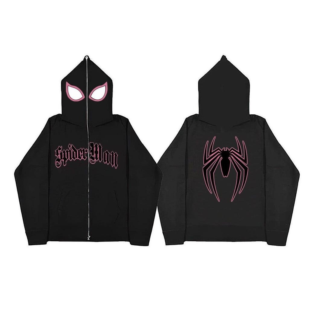 2023 Unisex Gothic Spider Print Zipper Hoodie - European & American Dark Sportswear, Harajuku Plus Size Couples Sweatshirt