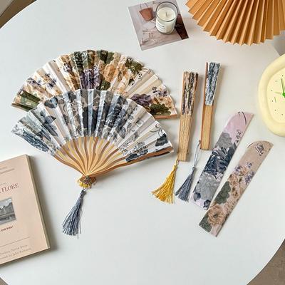 Vintage kinesisk stil silke vikbar fläkt blomma elegant handhållen fläkt fotorekvisita klassisk tofs vikbar fläkt flickpresent
