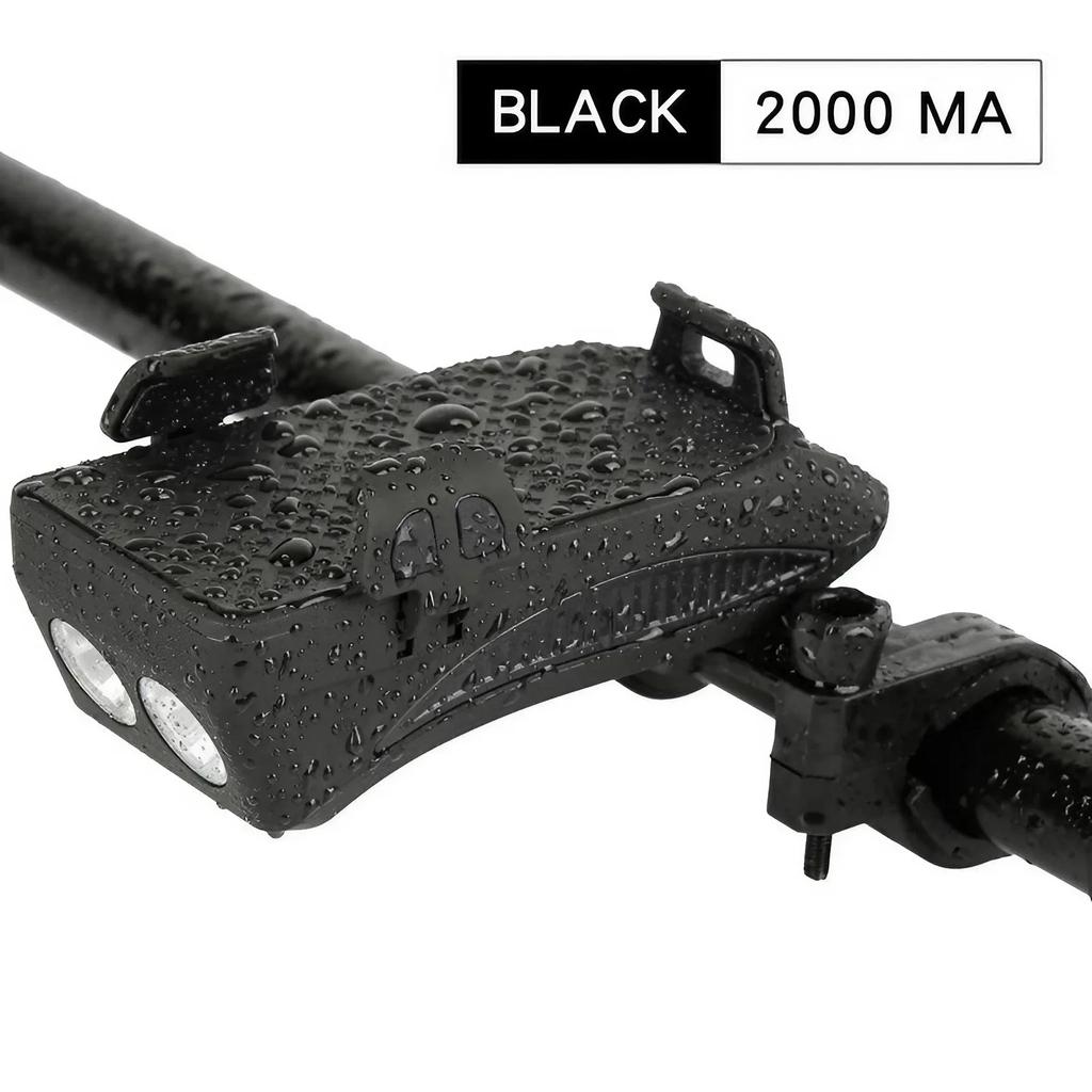 4 In 1 Bike Light Bicycle Light Rechargeable 2000 MAh Multi-function Cycling Head Lamp with Horn Mobile Phone Holder Powerbank
