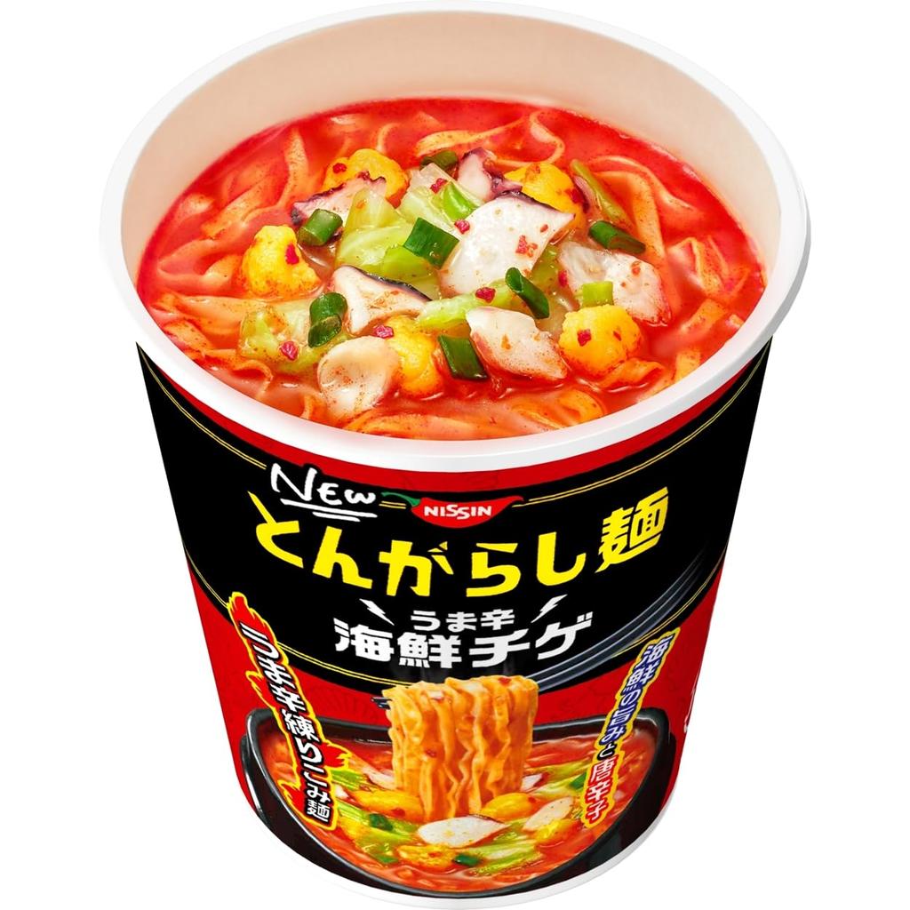 Nissin Foods Tongarashi Spicy Seafood Jjigae Kneaded Cup 62g X 12 Packs Noodles, [Spicy Noodles], Noodles,