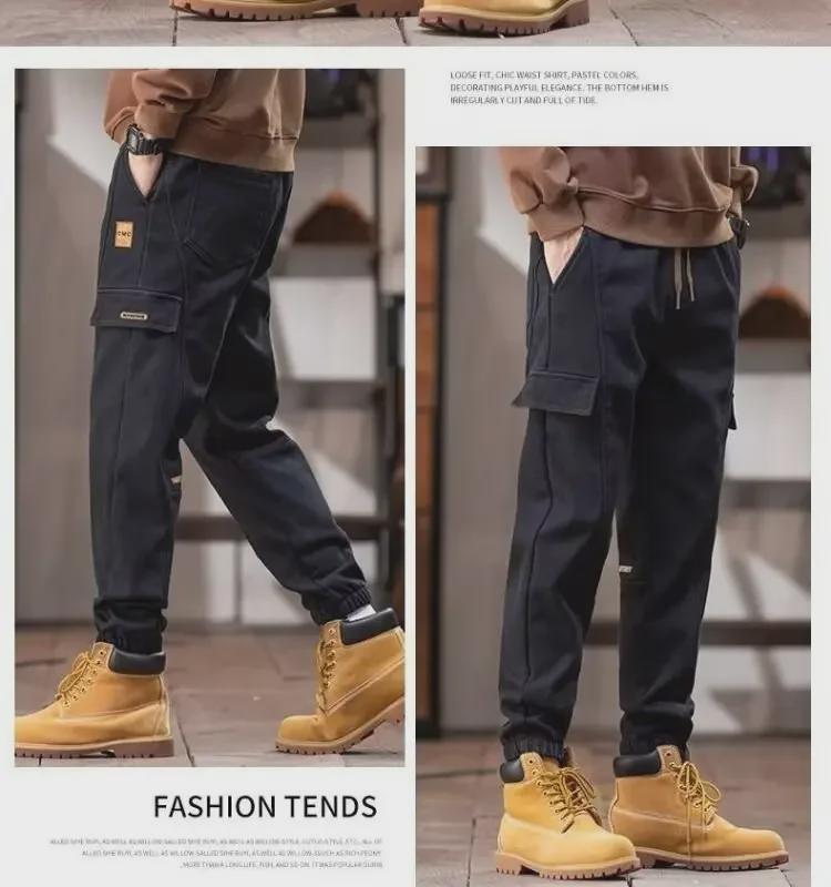 2024 Men's American-Style Plus Velvet Autumn/Winter Overalls: Versatile, Loose, Warm, Casual Pants