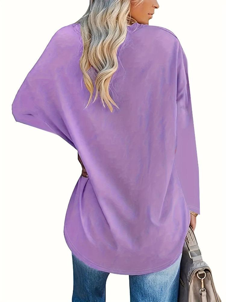 Women's Big Size Casual Long Sleeve Round Neck Solid Color T-Shirt Spring Autumn Plus Size Clothing