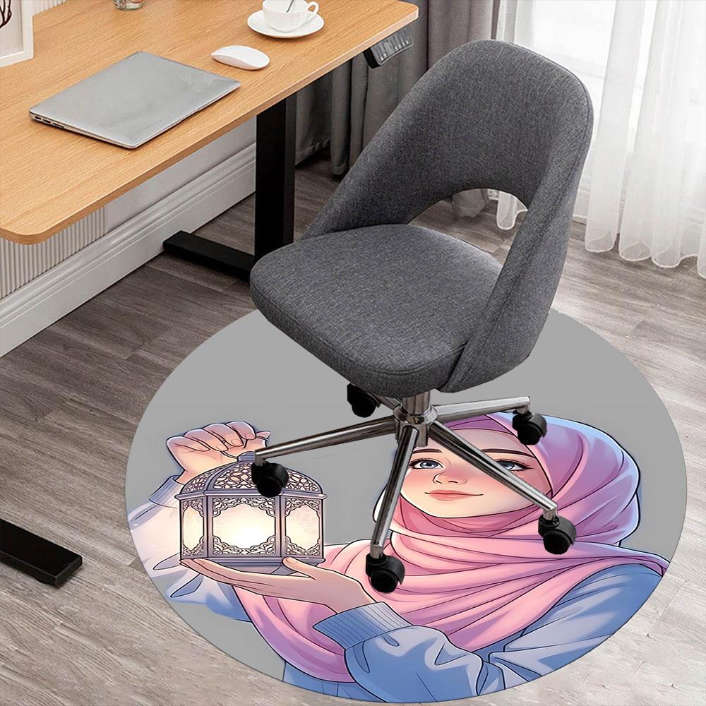 

1pc Ramadan Lantern Round Chair mat office Area Rug - Non-Slip, Floor Mat for Office, Bedroom, and Indoor Decor p127147 80cm by 80cm
