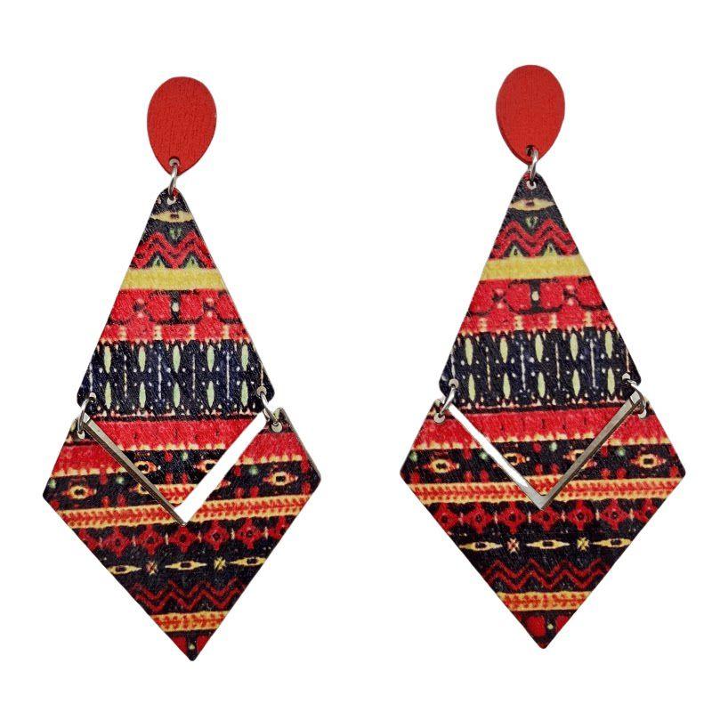 

Bohemian Style Exaggerated European and American Long Contrasting Color Earrings, Fashionable and Versatile Holiday Vintage Accessories Red