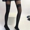Women Faux Thigh High Socks Pantyhose Japanese Jacquard Patchwork Sheer Thin Stockings Mock Suspender Tights Hosiery