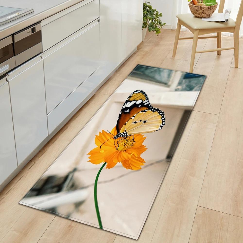 Butterfly Flower Pattern Home Kitchen Floor Mat Door Front Decoration Floor Mat