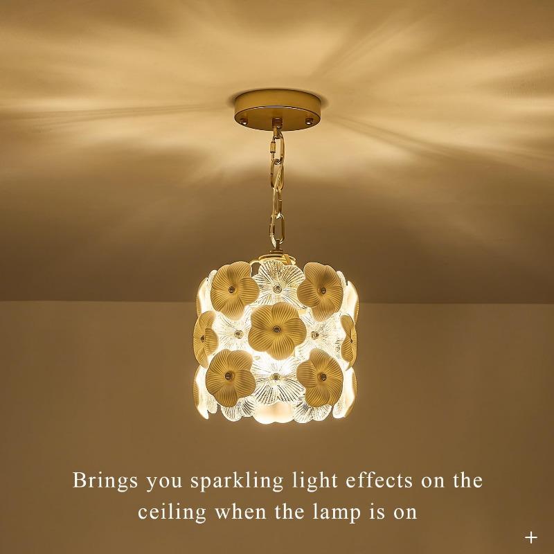Gold Glass Pendant Light with White Ceramic Flowers