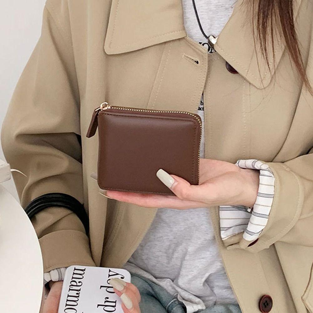 Solid Color PU Zipper Wallet Korean Style Card Holder Portable Solid Color Coin Purse  Outdoor