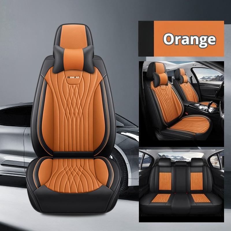 

Полный комплект чехлов на сиденья автомобиля из премиальной кожи наппа на 5 мест с 2 подголовниками, дышащие и водонепроницаемые чехлы для сидений для большинства автомобилей оранжевый