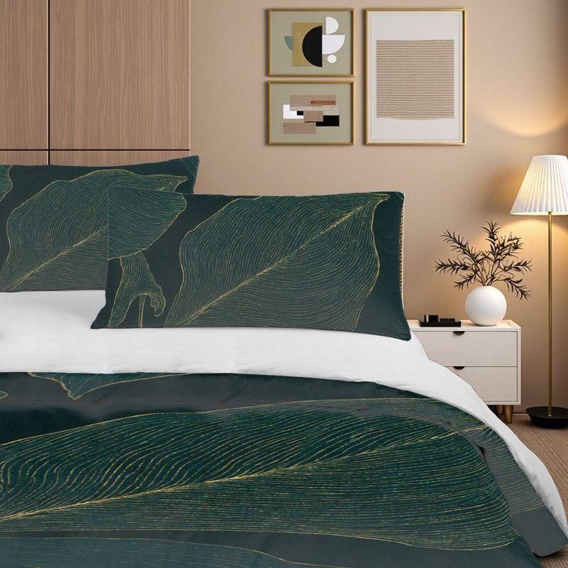 3-Piece Bedding Pillowcase Quilt Cover Set Dark Cyan Leaf 2D Digital Printing Suitable For Bedroom Hotel Dormitory Decoration
