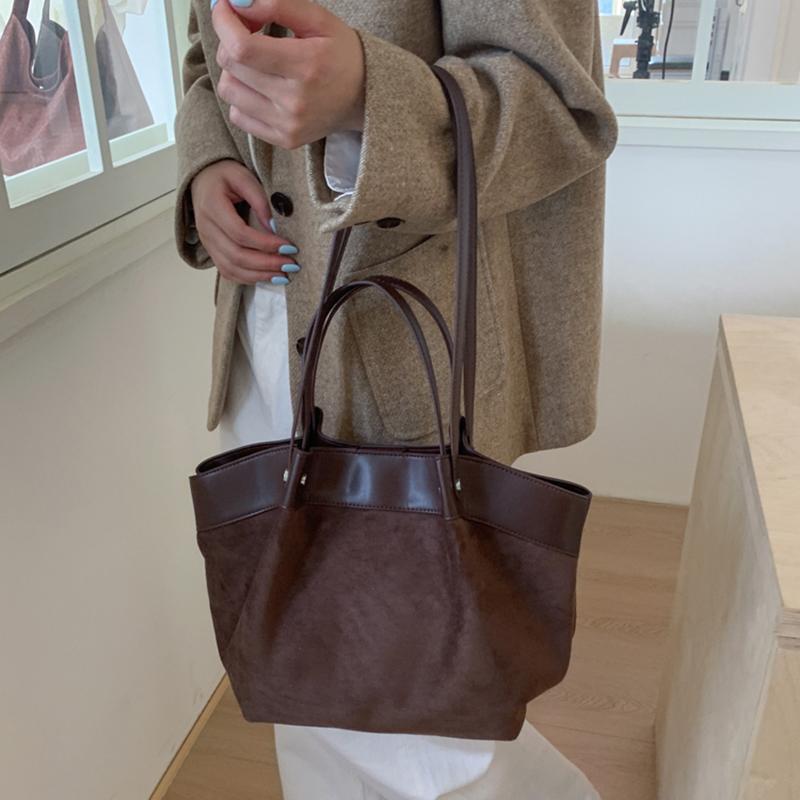 Stylish Frosted Suede Handbag New Large-capacity Tote Bag Fashion European American Autumn/winter Shoulder Bag Simple Casual Bag CLE