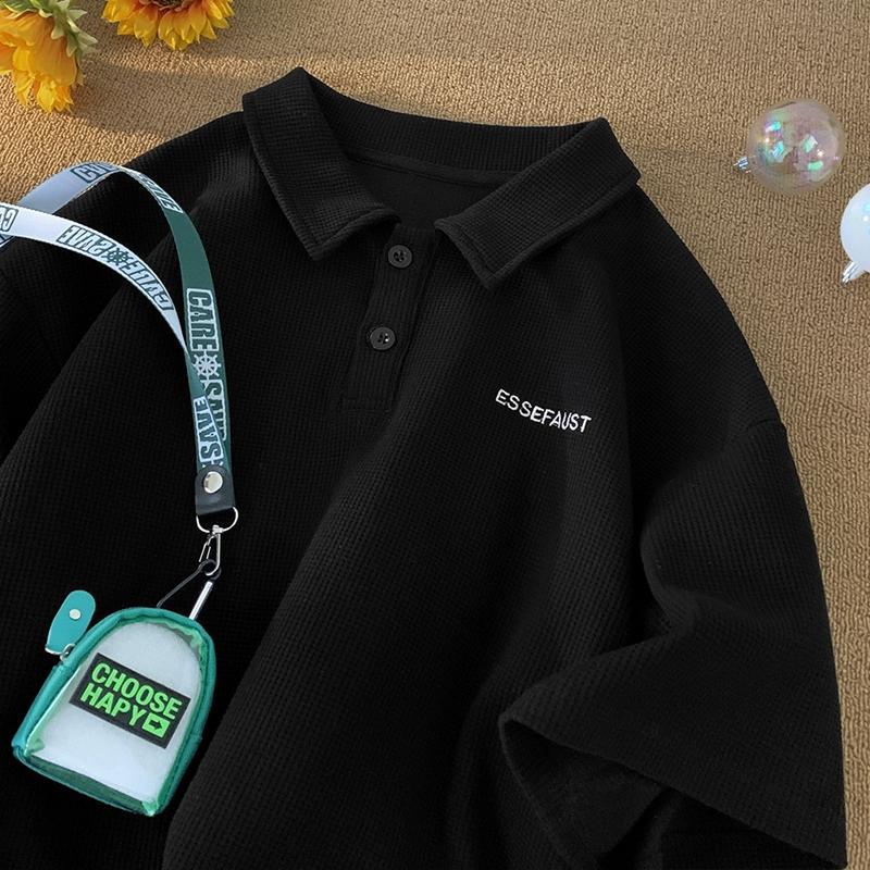 

Мужские и женские рубашки-поло Y2K, футболки, топы с короткими рукавами, блузка, летняя одежда, уличная одежда, толстовки, мужские быстросохнущие рубашки L чёрный