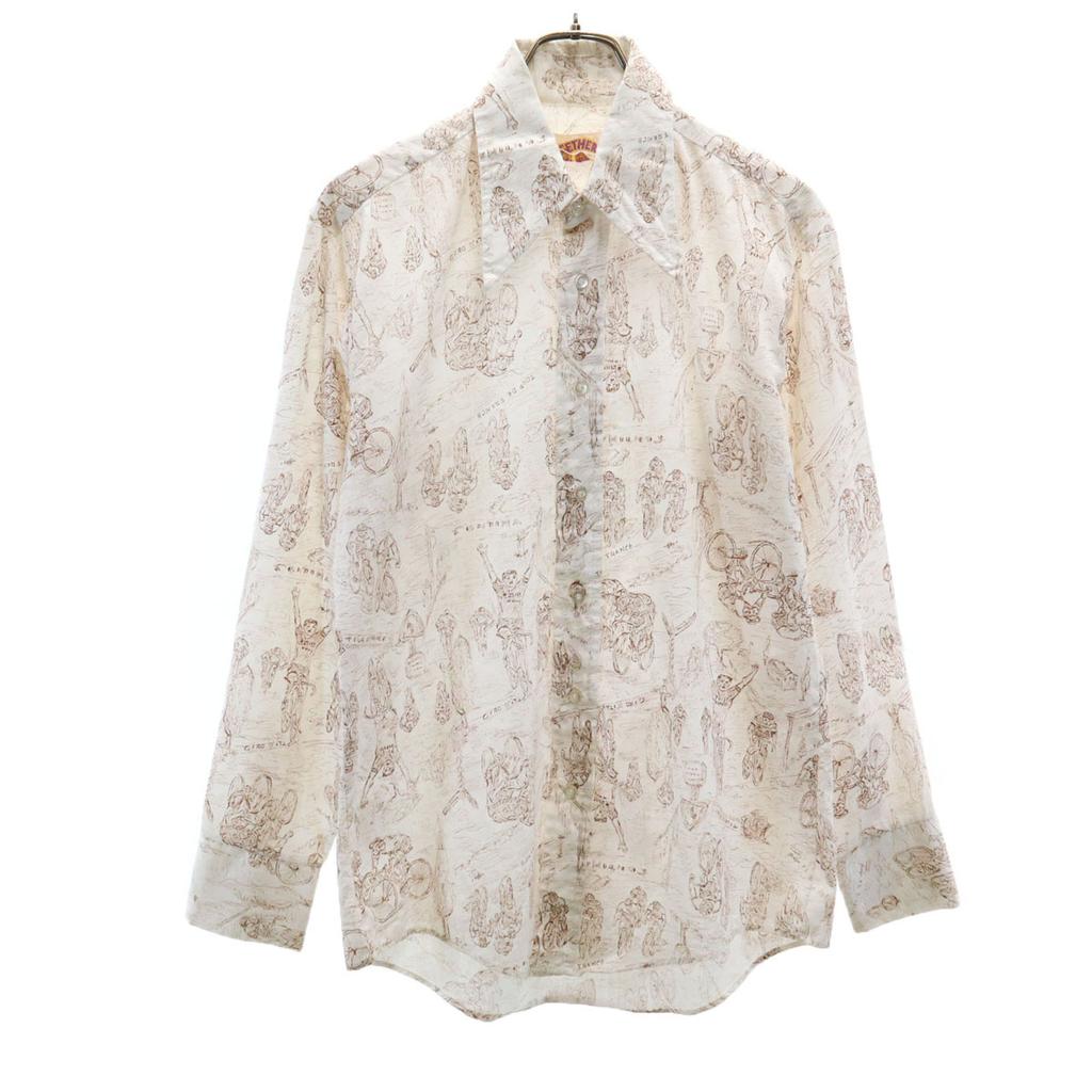 70s Vintage USA Made Collar Pads Overall Handle Long Sleeve Cotton Shirt Men's Used