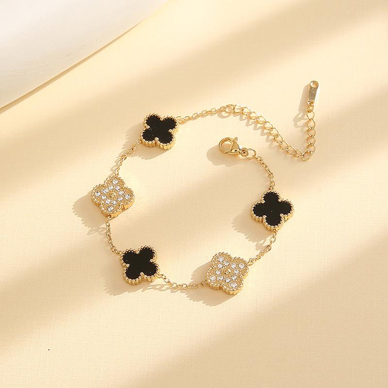 Double-sided Mother-of-pearl Lucky Five-flower Four-leaf Clover Bracelet Light Luxury Fashion Ins Style Non-fading Ladies Bracelet