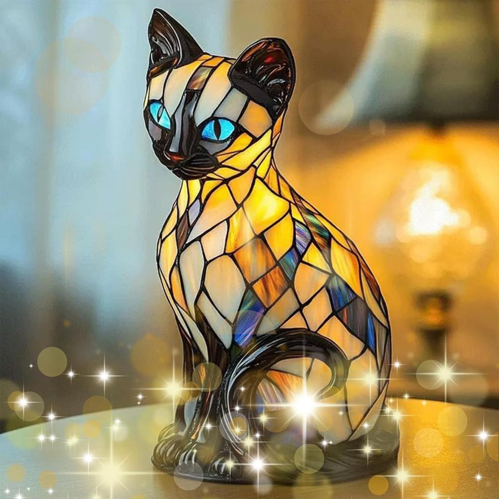 Cat Lamp, Stained Glass Cat Lamp,Cats Lam-p Stained Glass,Mosaic Cats Lamps, Retro Animals Lam p, Vintage Animal Night Light Home Decor, 2025 New