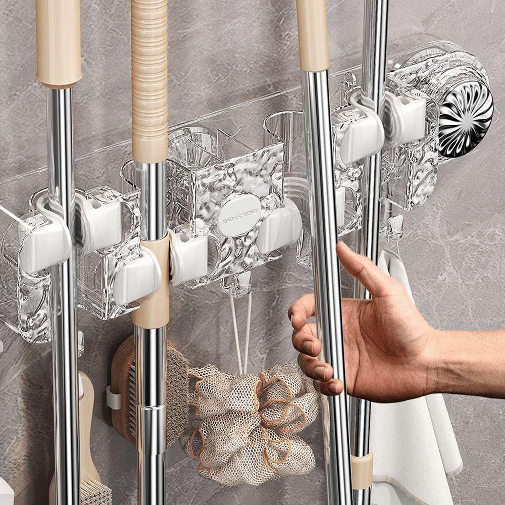 with Hooks Broom Brush Hanger Wall Mounted Bathroom Storage Rack Durable Mop Clamp Holder