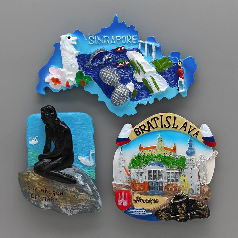 Suvenir magnetic 3D Singapore Merlion Viena Turism Mondial Frigider Laos Italia Roma Suvenir Mobilier Decorare Casă Cadou