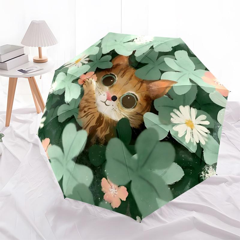 1pc Cat, Flowers Automatic Open/Close Umbrella, Portable Folding Umbrella for Everyday Use Yy250826044